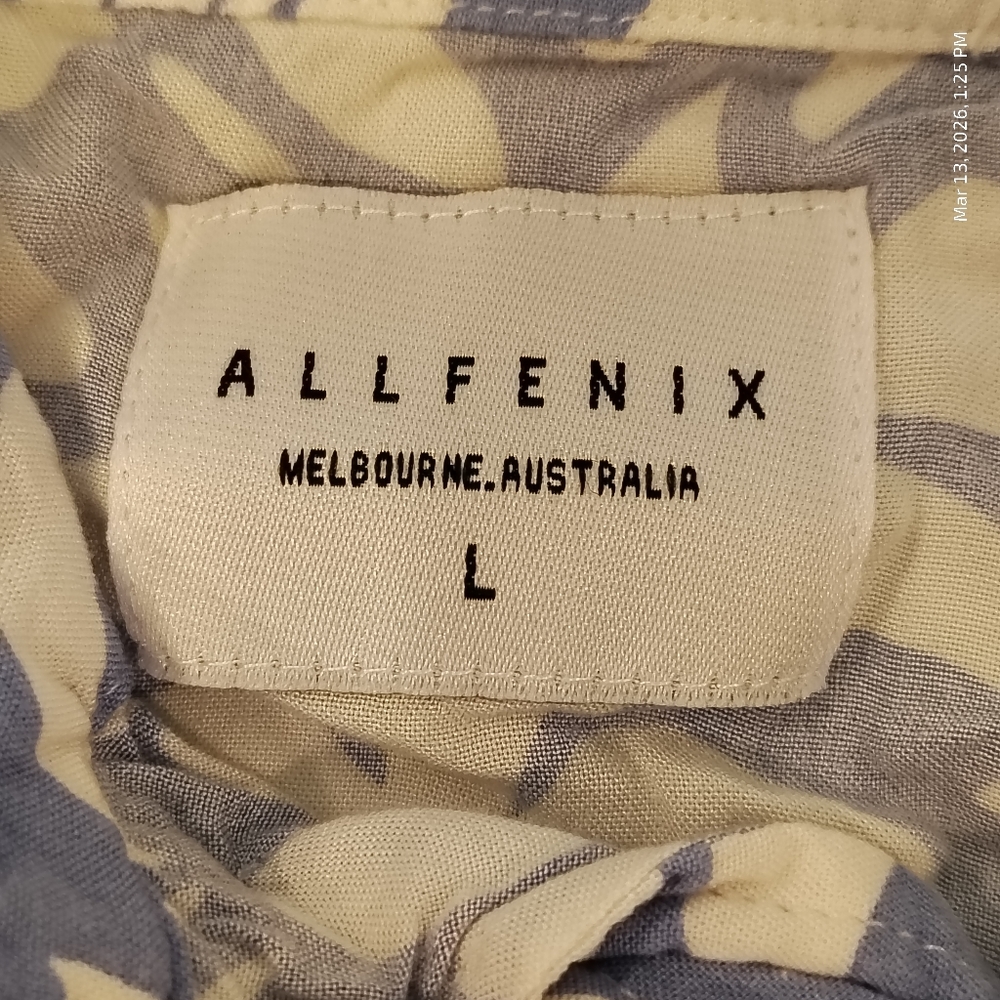 ALL FENIX MELBOURNE AUSTRALIA WOMENS LG BLUE HAWAIIAN BUTTON DOWN SHIRT - Picture 3 of 5